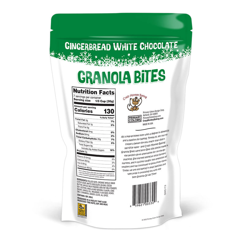 7.5 oz. Crazy Monkey Gingerbread White Chocolate Granola Bites